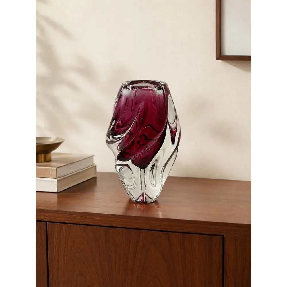 Vintage Josef Hospodka Chřibská Cranberry Propeller Art Glass Vase 7
